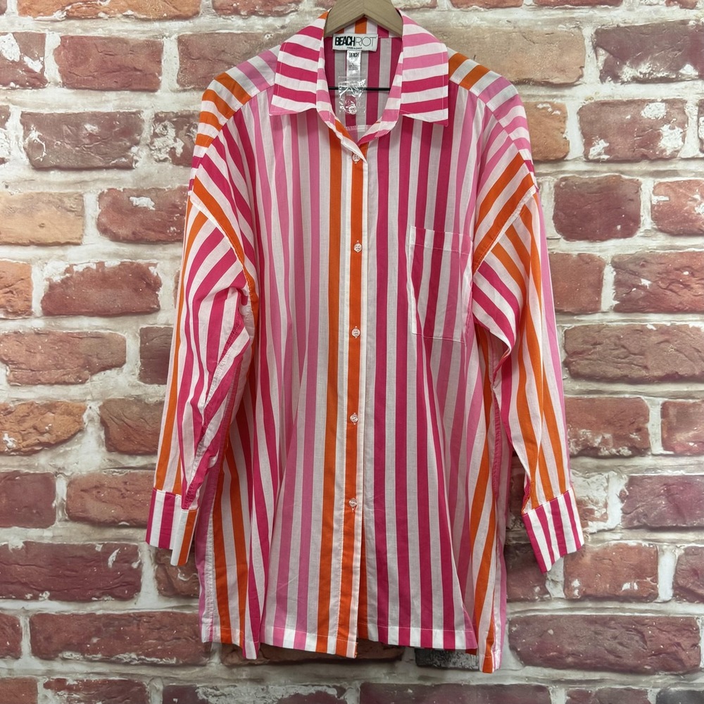 Beach Riot Swim Cover Up Top Women's Large Petite Striped Pool Coastal Shirt